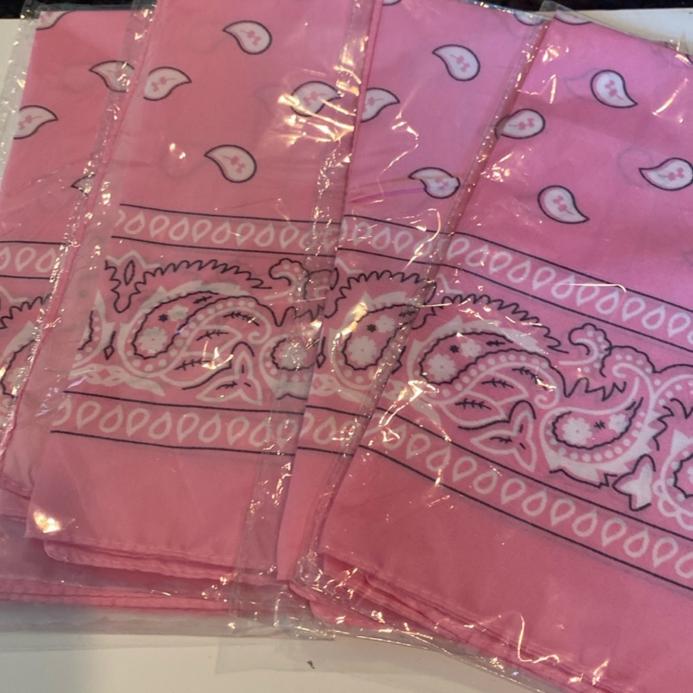 NWT Set of 4 Sealed Packages of Pink Paisley Bandanas.